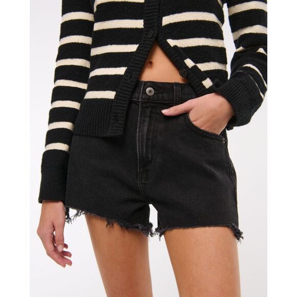Abercrombie & Fitch The Mom Short High Rise Black Destroy Curve Love - Picture 1 of 10